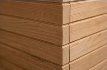 Close-up of precision-milled cedar timber